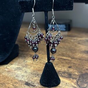 Elegant Silver and Red Beaded Earrings